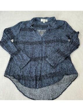 Cloth & Stone for Anthropologie Blue Floral Print Button-Front Blouse, Women's L